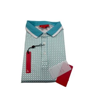REDVANLY Devine Polo Shirt Mens XL Curacao Blue Geometric Print Golf Top‎ NEW